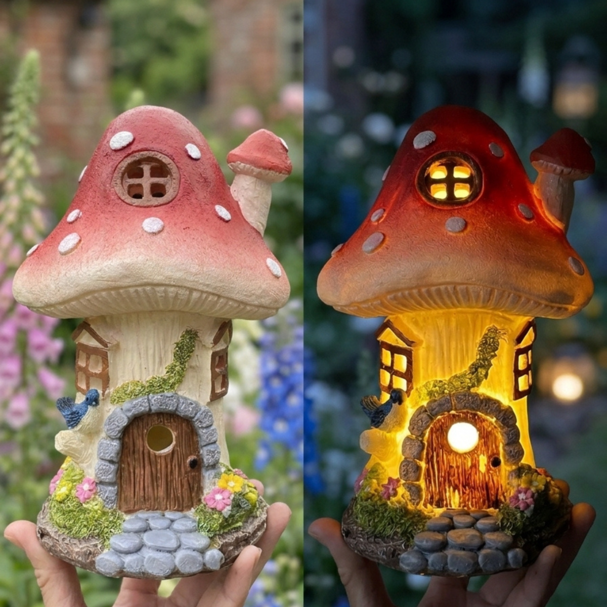Solar Mushroom Fairy Garden House Light Toadstool Cottage Ornament Gift 21cm