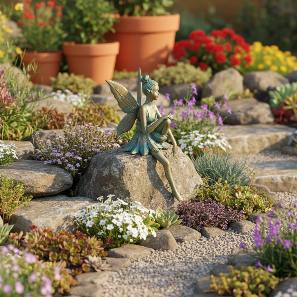 Bronze-Effect Sitting Fairy Statue