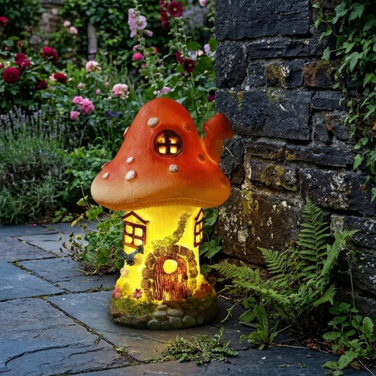 Solar Mushroom Fairy Garden House Light Toadstool Cottage Ornament Gift 21cm