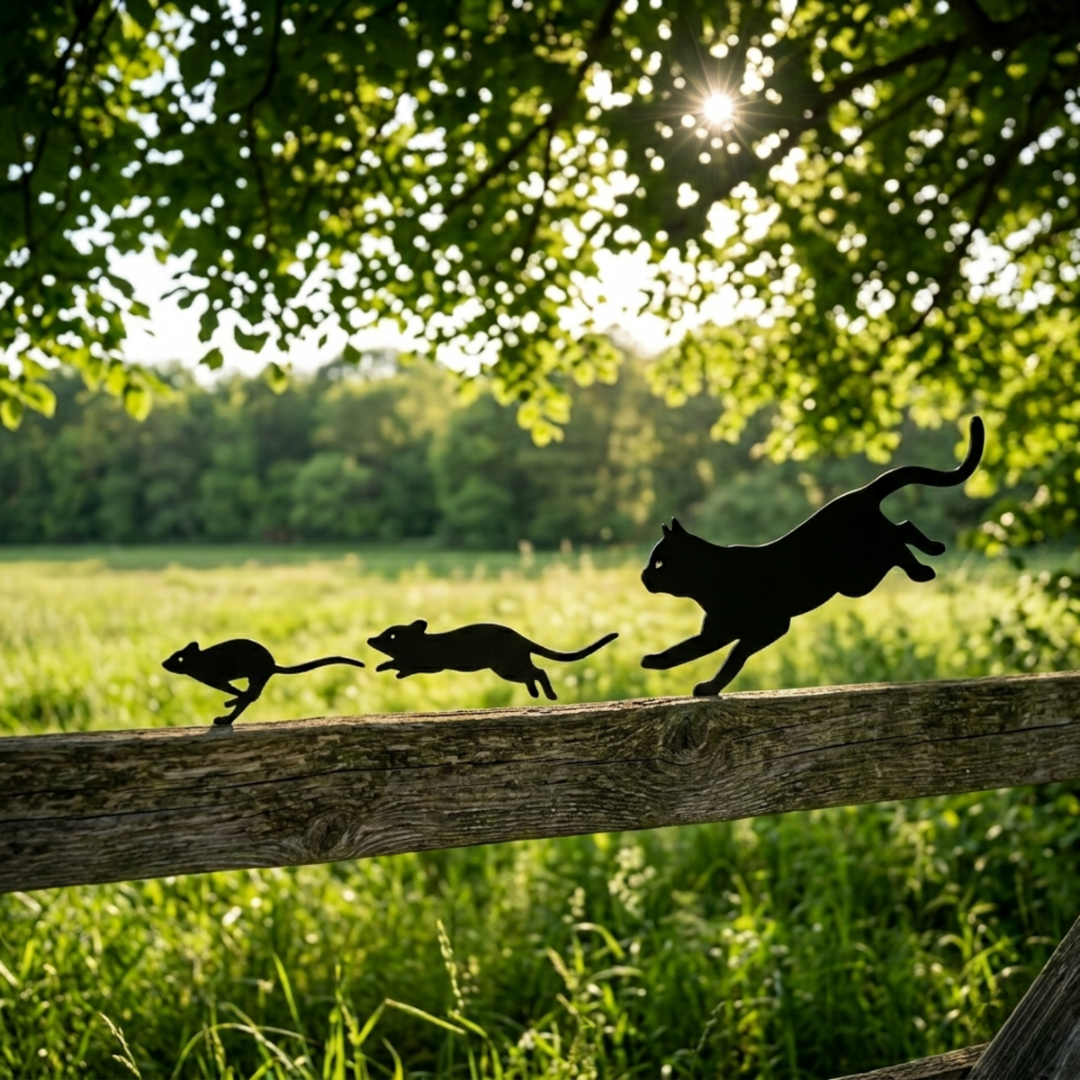 Cat Chasing Mice Black Metal Wall Art