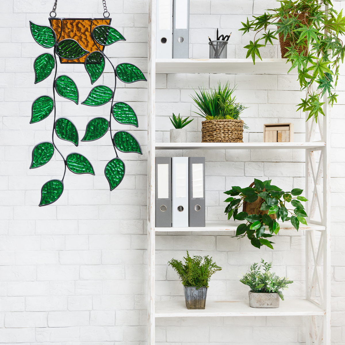 Stained Glass Hanging Ivy Suncatcher