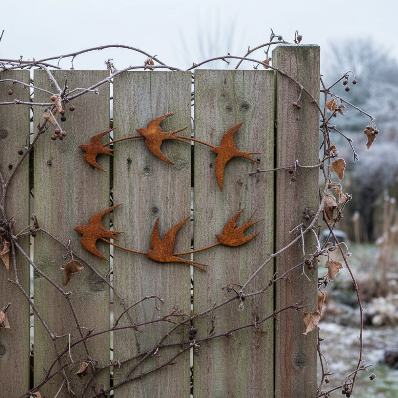 Flying Swallows Rustic Metal Wall Art