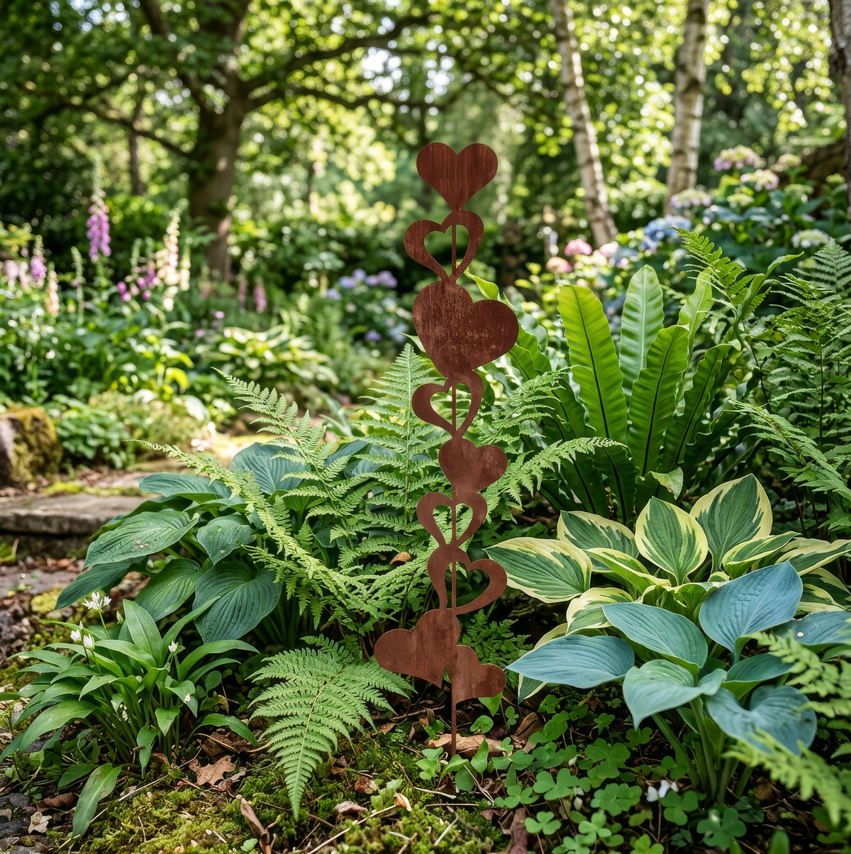 Layered Heart Rustic Metal Garden Stake