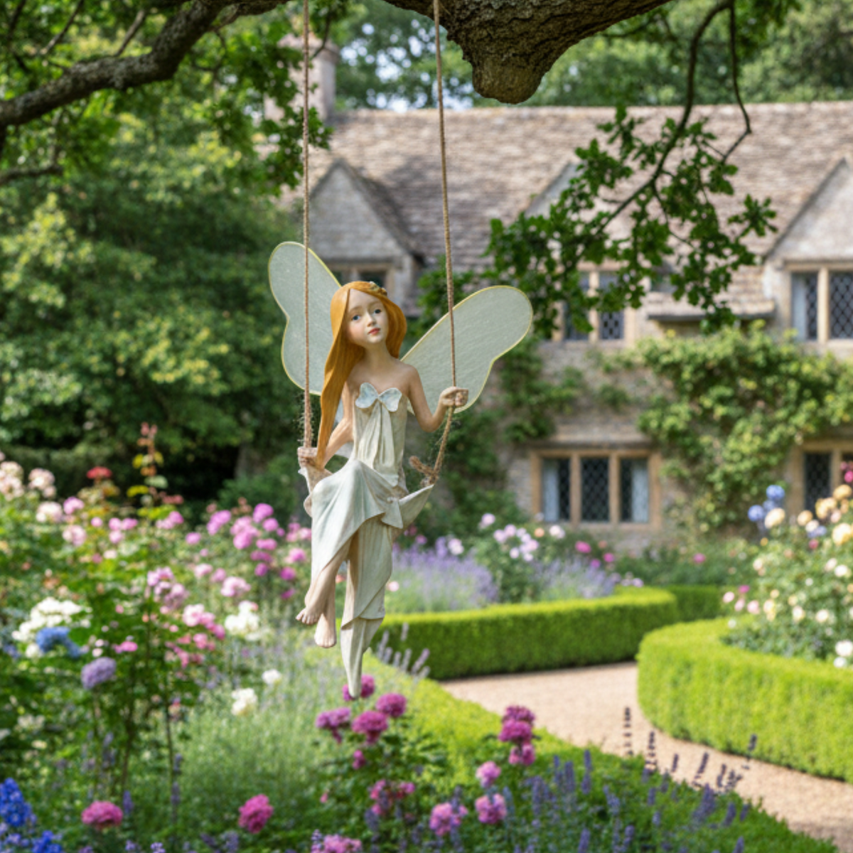 Angel Fairy on Swing Memorial Figurine