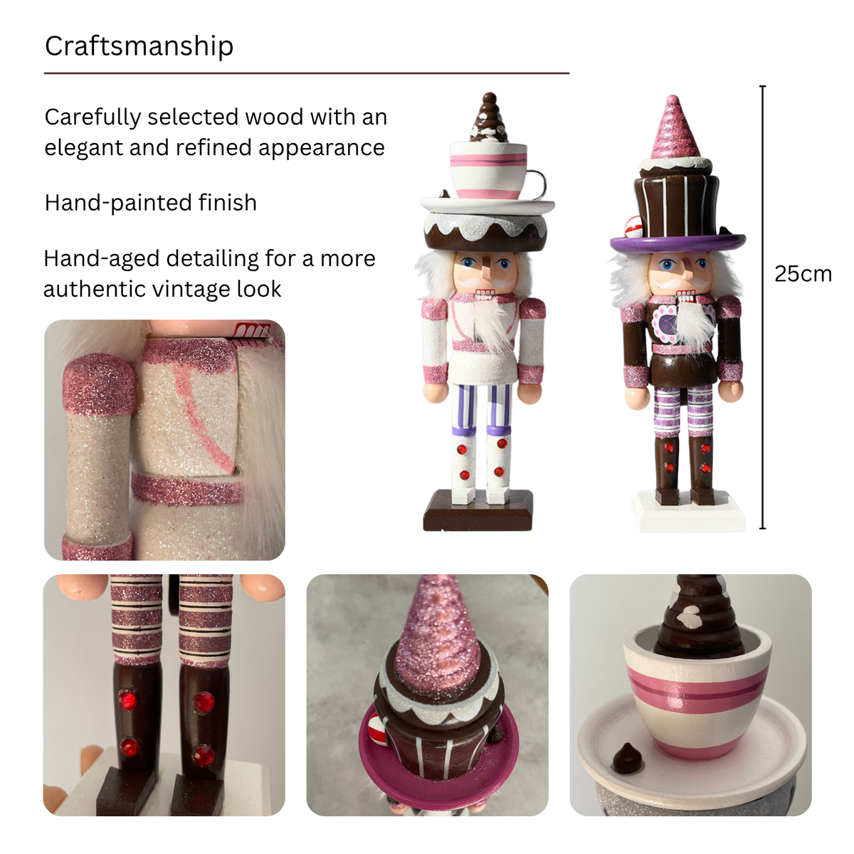 Pink Cupcake Hat Wooden Nutcrackers