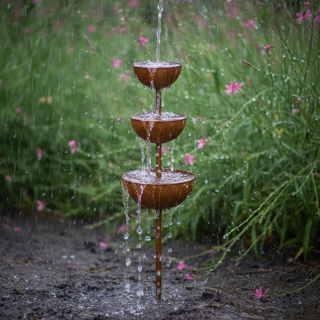 Rustic Tiered Rain Collector Garden Stake