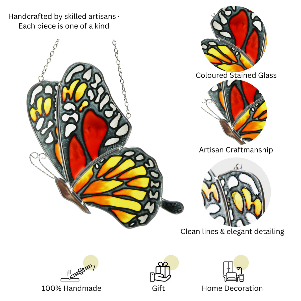 Stained Glass Butterfly Suncatcher, Orange Red