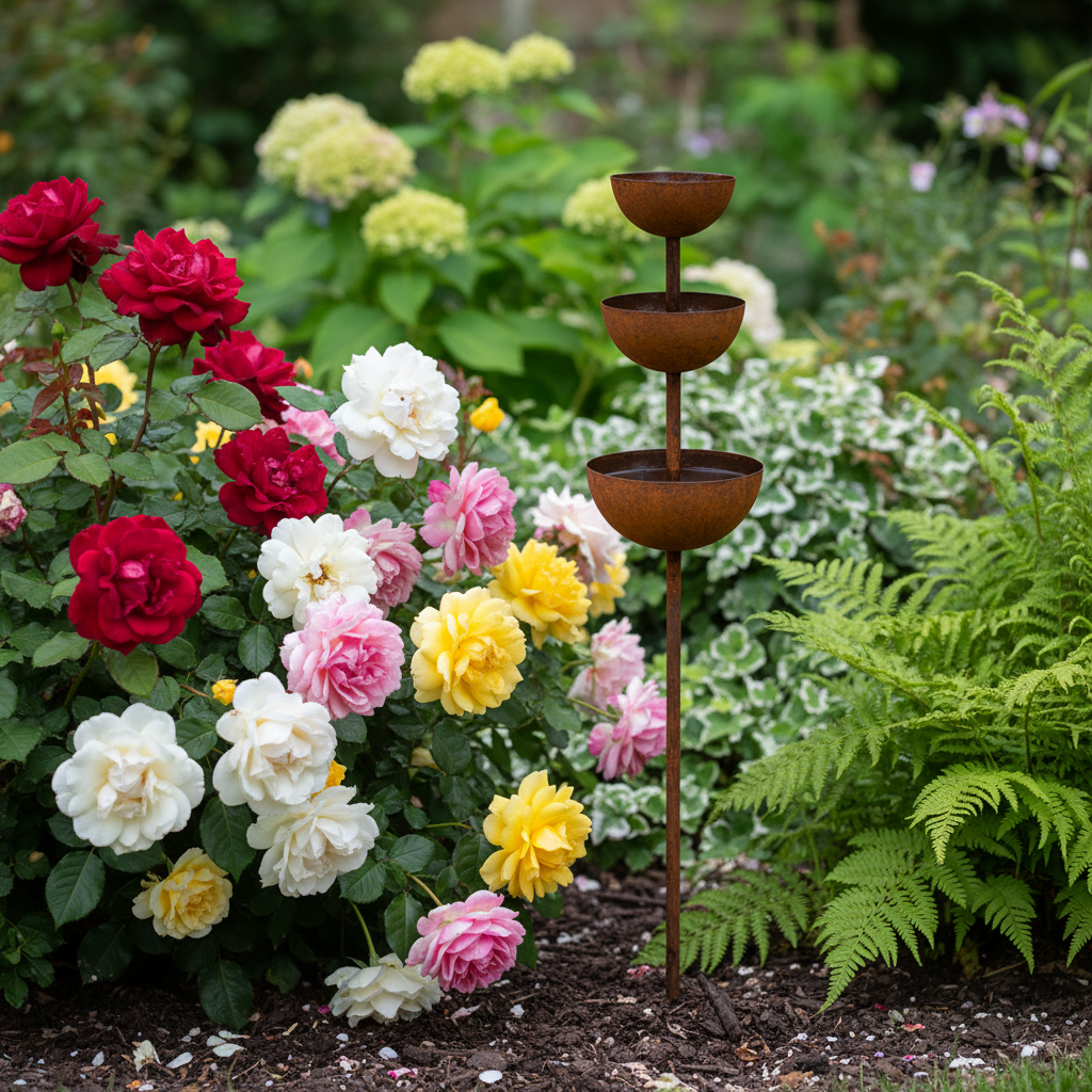 Rustic Tiered Rain Collector Garden Stake