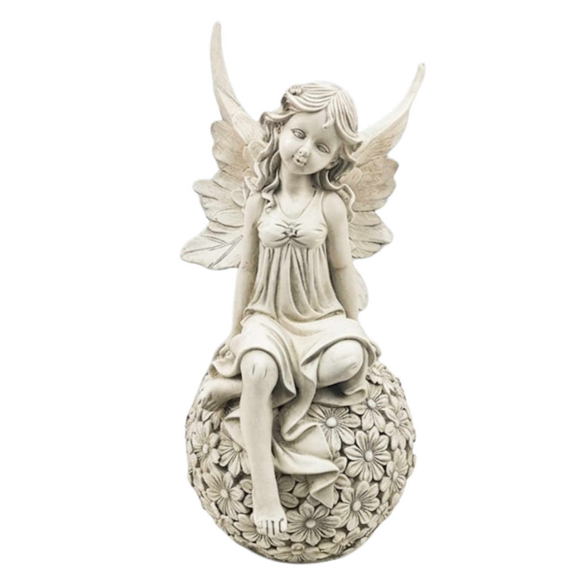 Angel Garden Statue with Floral Sphere Base