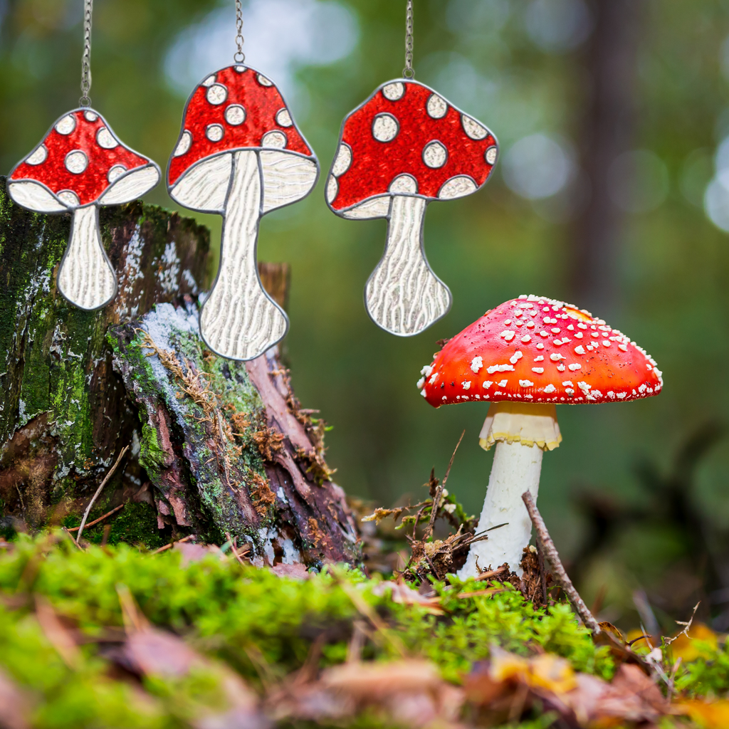 Stained Glass Red Mushroom Suncatchers