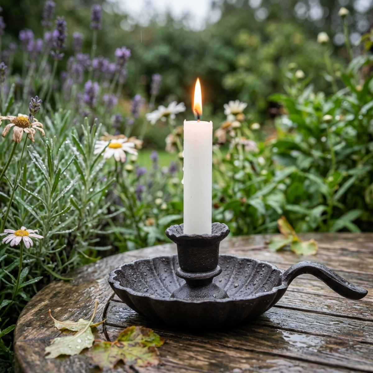 Cast Iron Taper Candle Holder with Drip Tray