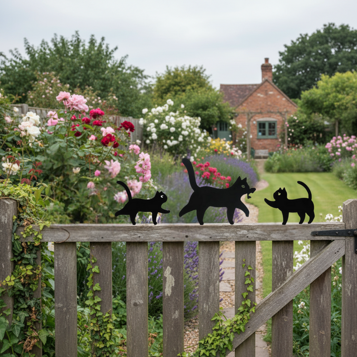 Cats Chasing Butterfly Metal Garden Silhouettes