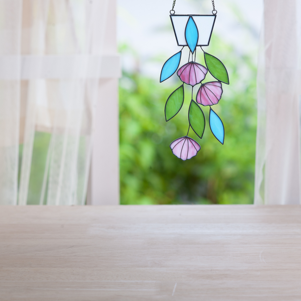 Stained Glass Pink Spring Flower Suncatcher