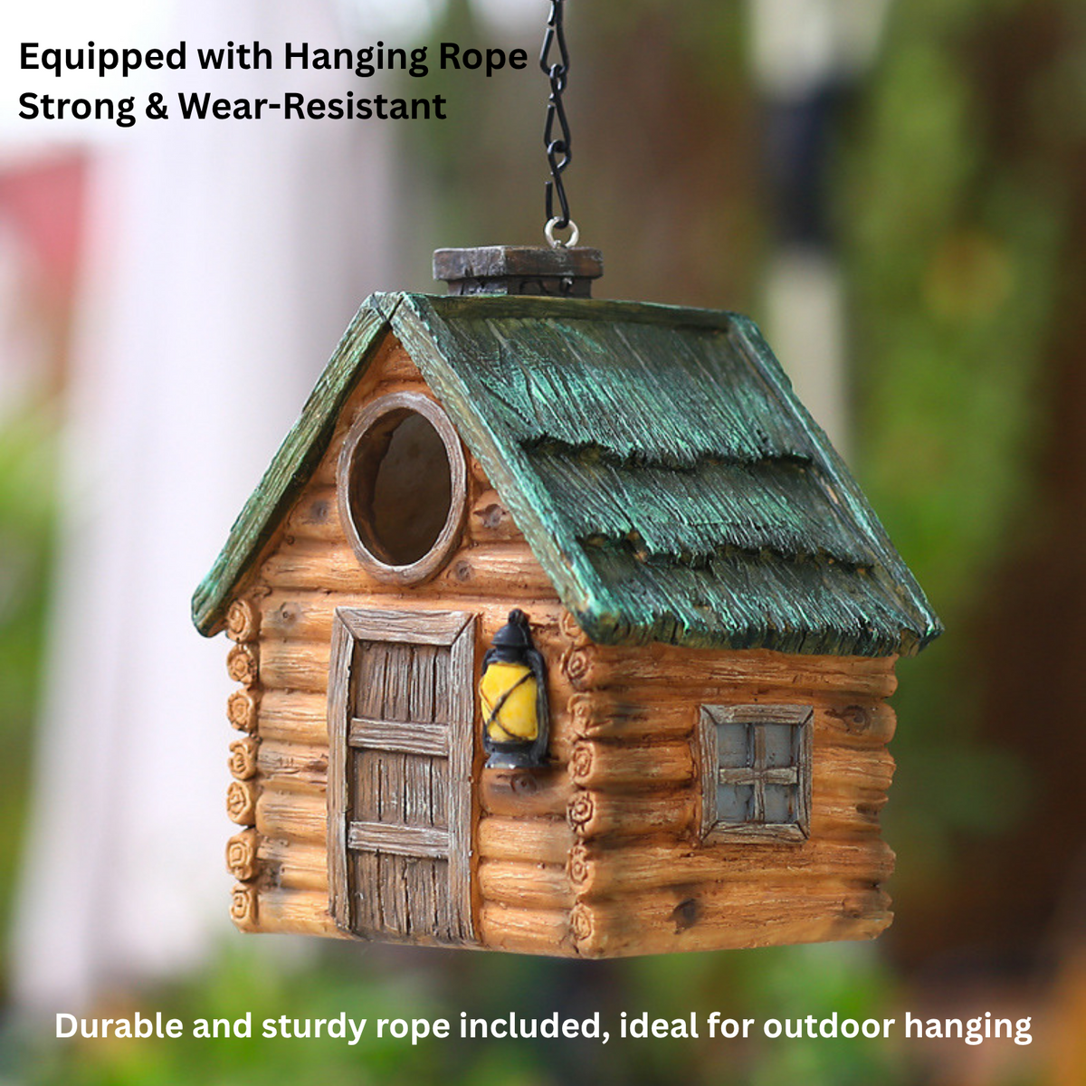 Log Cabin Green Roof Hanging Birdhouse