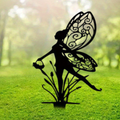 Fairy with Basket Silhouette Garden Stake