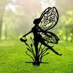 Fairy with Basket Silhouette Garden Stake
