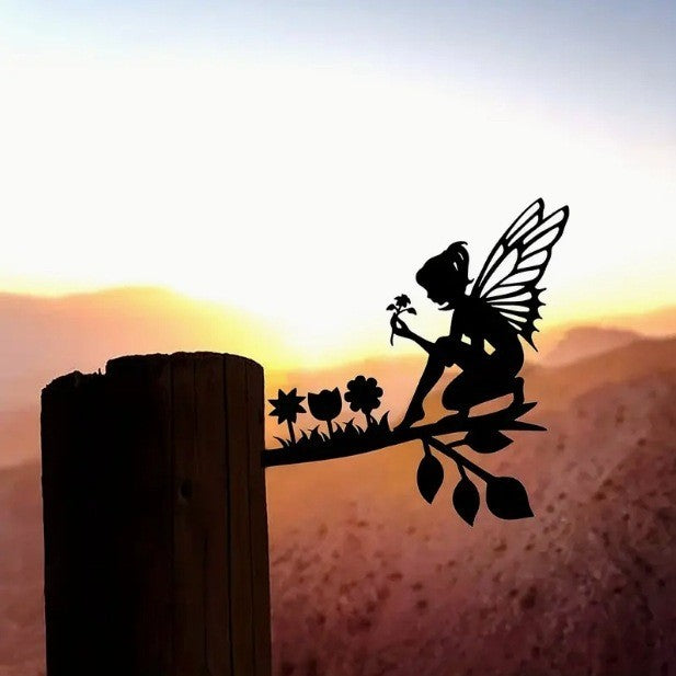Blossom Keeper Fairy Metal Silhouette Wall Art
