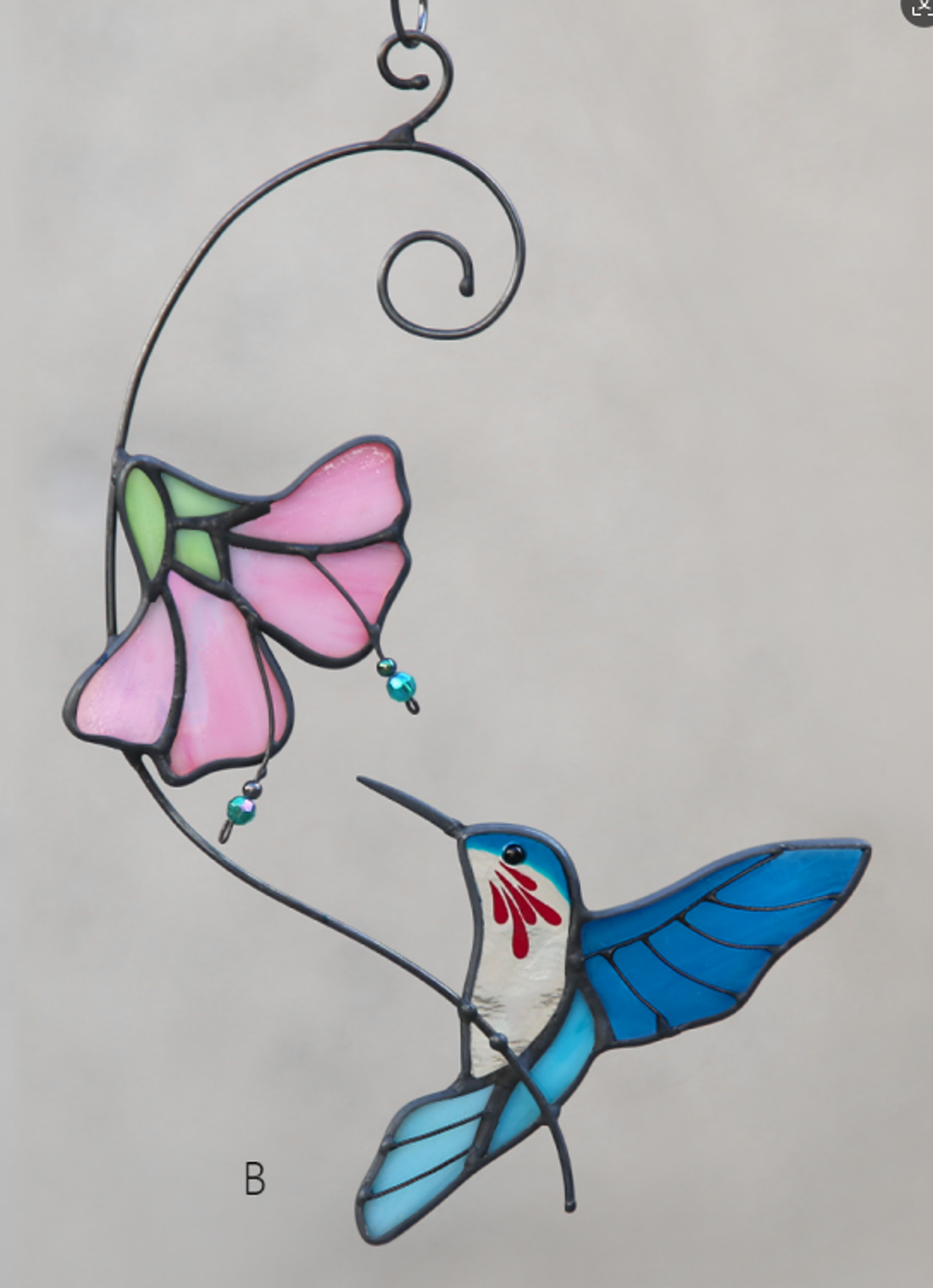 Hummingbird Trumpet Flower Stained Glass Suncatcher