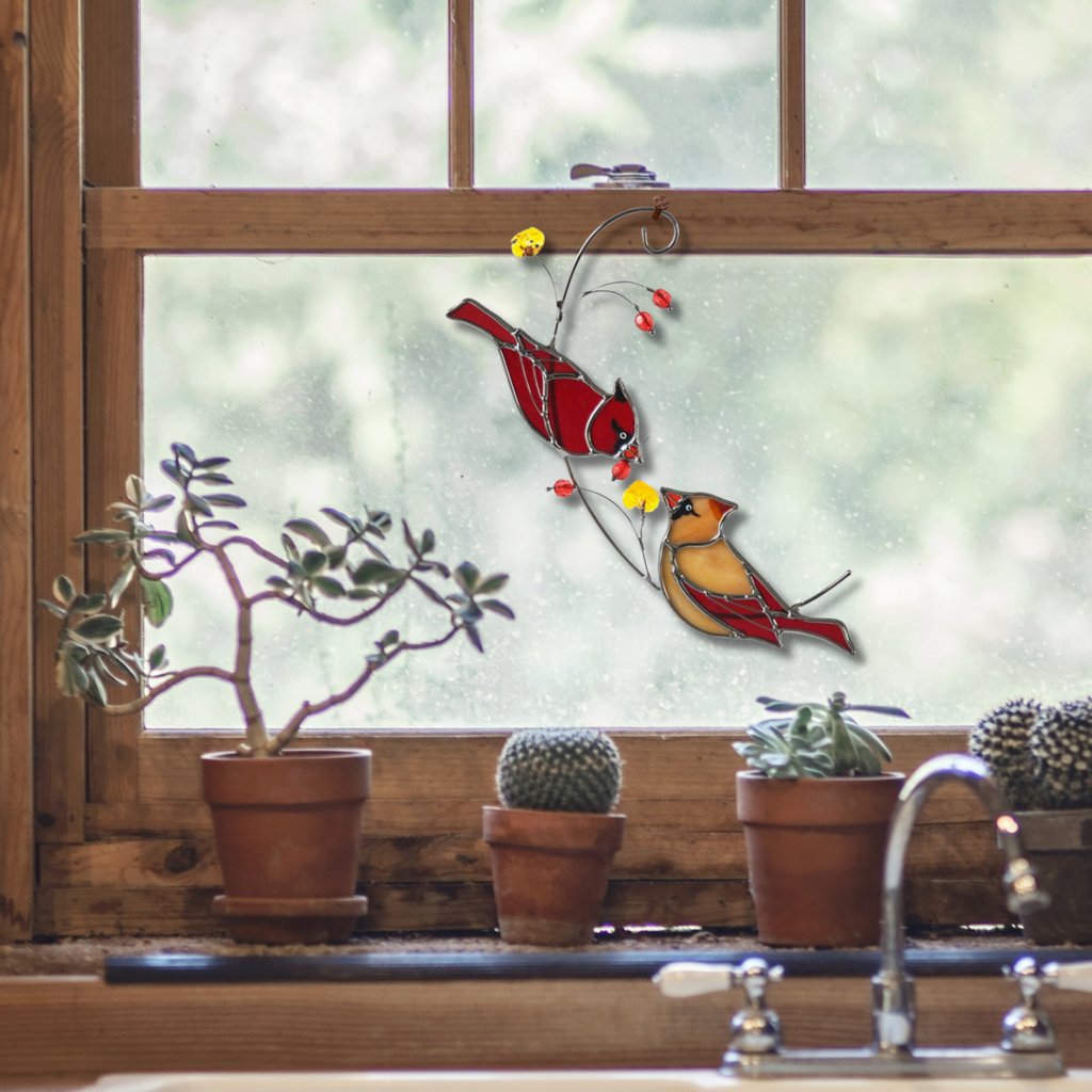 Red Cardinal Memorial Stained Glass Suncatcher