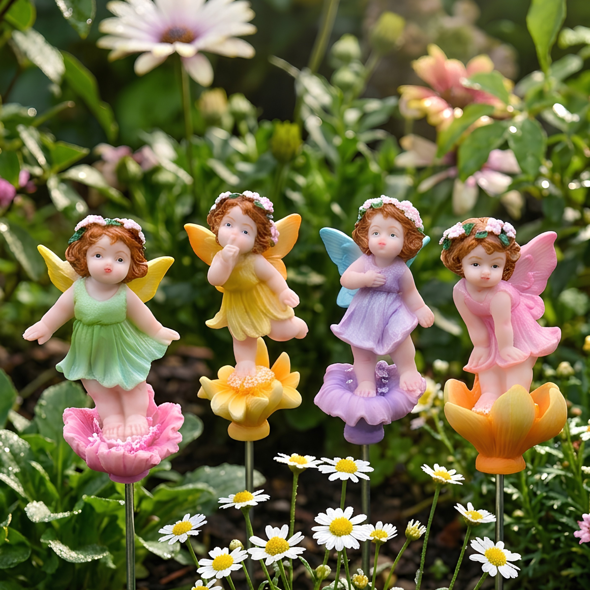 Hand-Painted Flower Fairy Plant Pot Picks