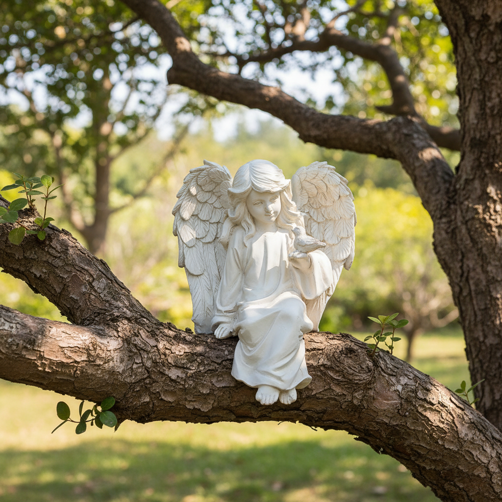 Guardian Angel Garden Statue with Bird – Memorial Resin Ornament Indoor Outdoor