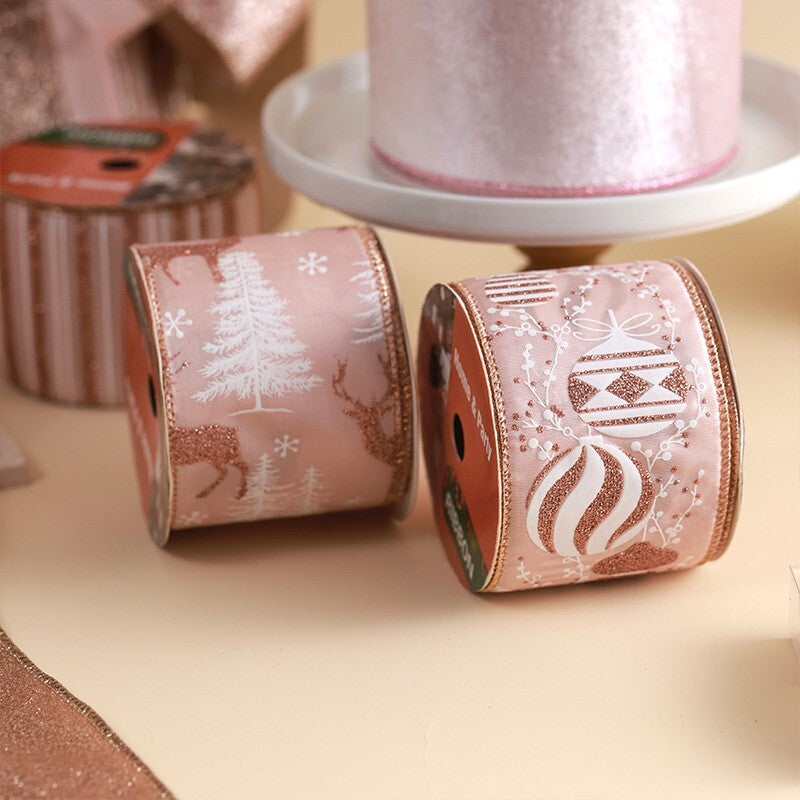 Rose Gold Wired-Edge Christmas Ribbon