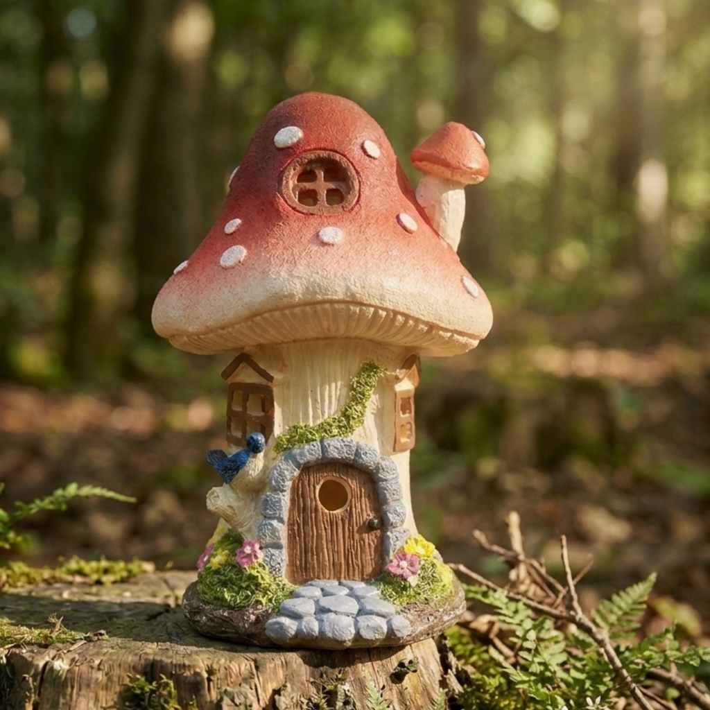 Solar Mushroom Fairy Garden House Light Toadstool Cottage Ornament Gift 21cm