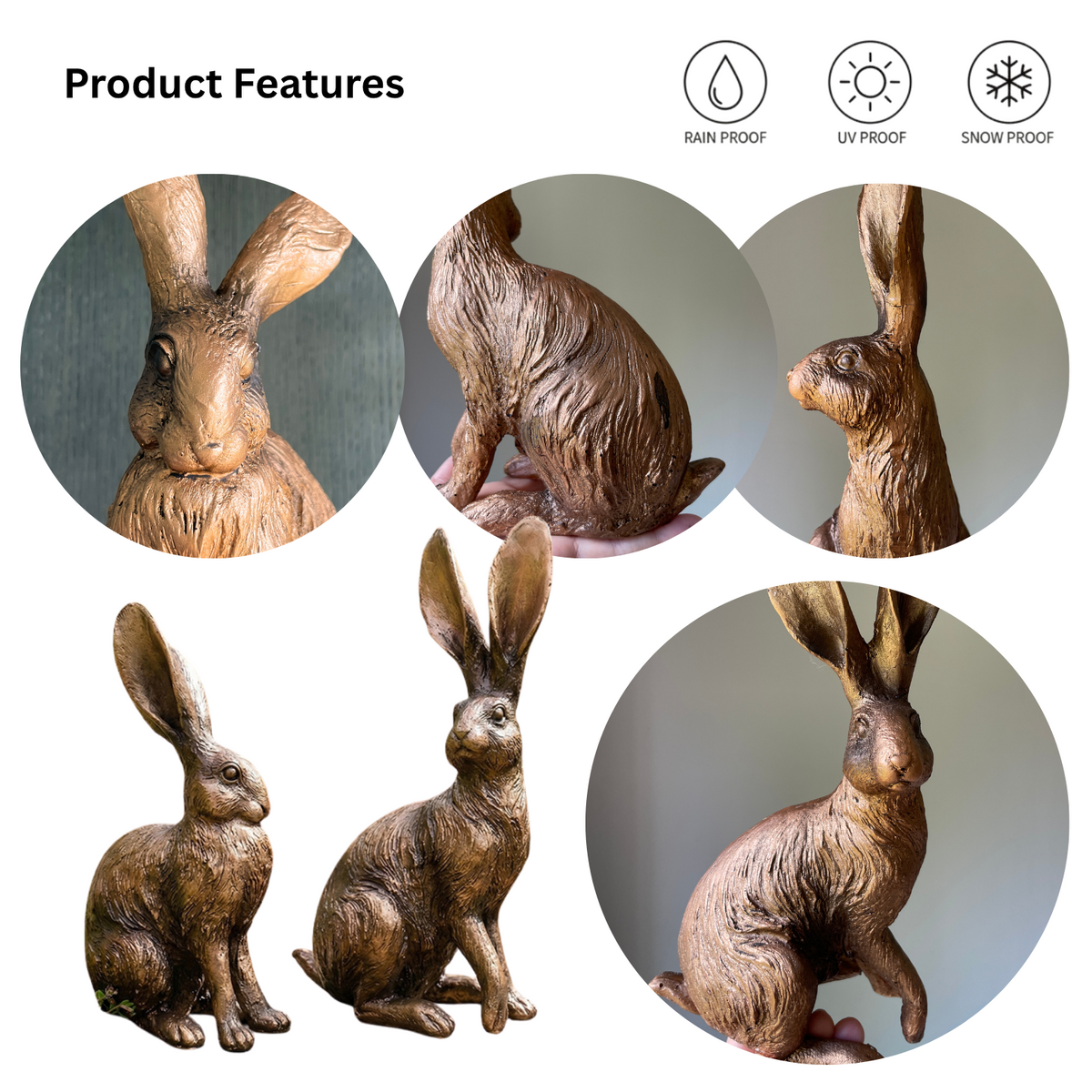 Bronze Effect Resin Hare Garden Ornament
