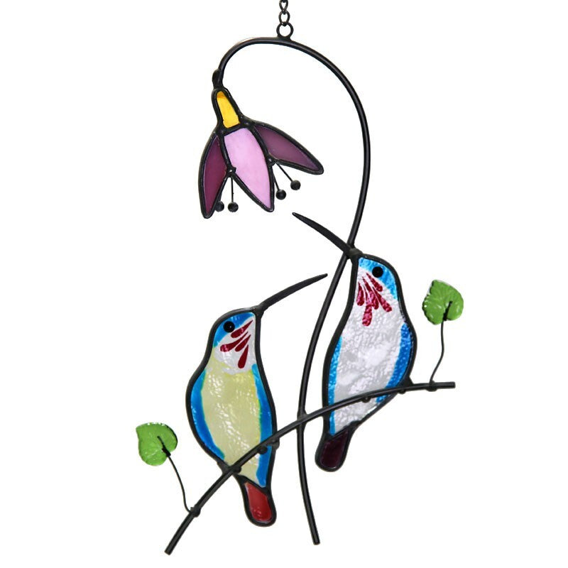 Hand-Painted Hummingbird Stained Glass Suncatcher