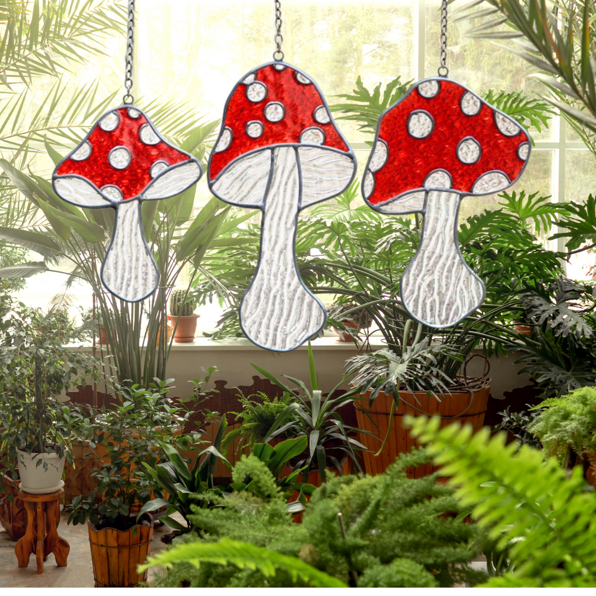 Stained Glass Red Mushroom Suncatchers