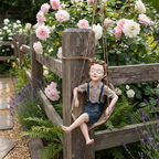 Hanging Boy on Swing Garden Ornament Figurine Rustic Home Decor Gift