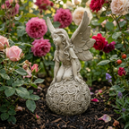 Angel on Rose Floral Sphere Garden Statue