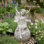 Angel on Daisy Floral Sphere Garden Statue
