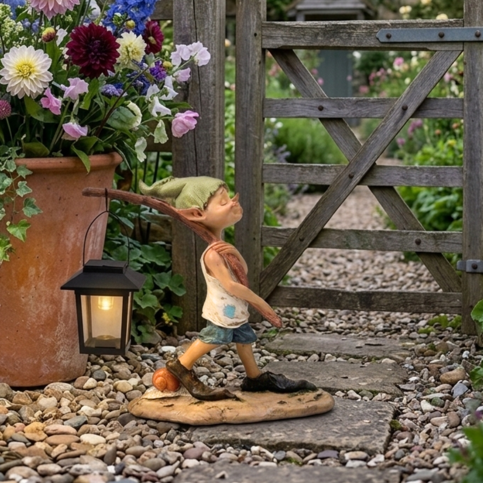 Solar Elf Garden Statue with Hanging Lantern