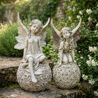 Angel on Rose Floral Sphere Garden Statue
