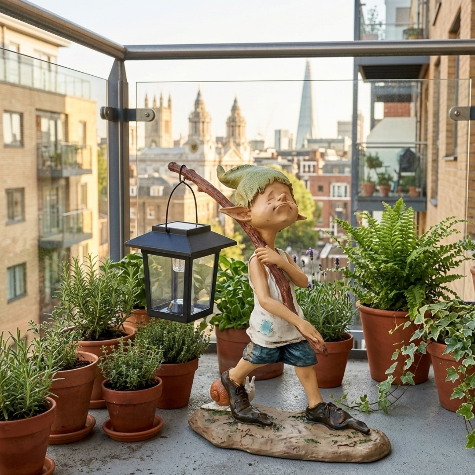 Solar Elf Garden Statue with Hanging Lantern