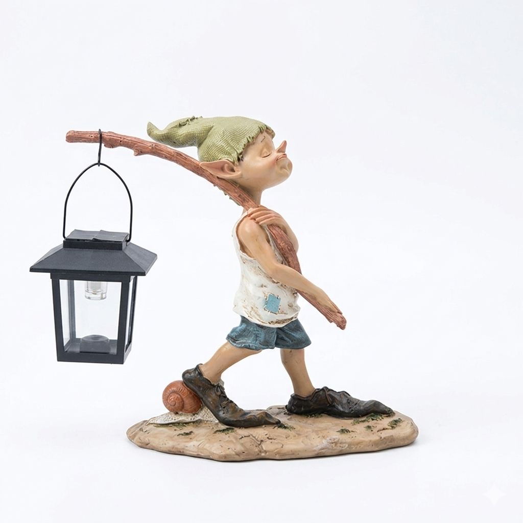 Solar Elf Garden Statue with Hanging Lantern