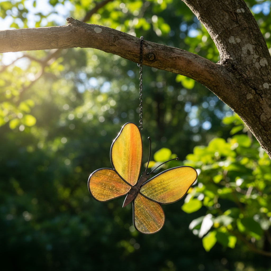 Yellow Butterfly Stained Glass Suncatcher