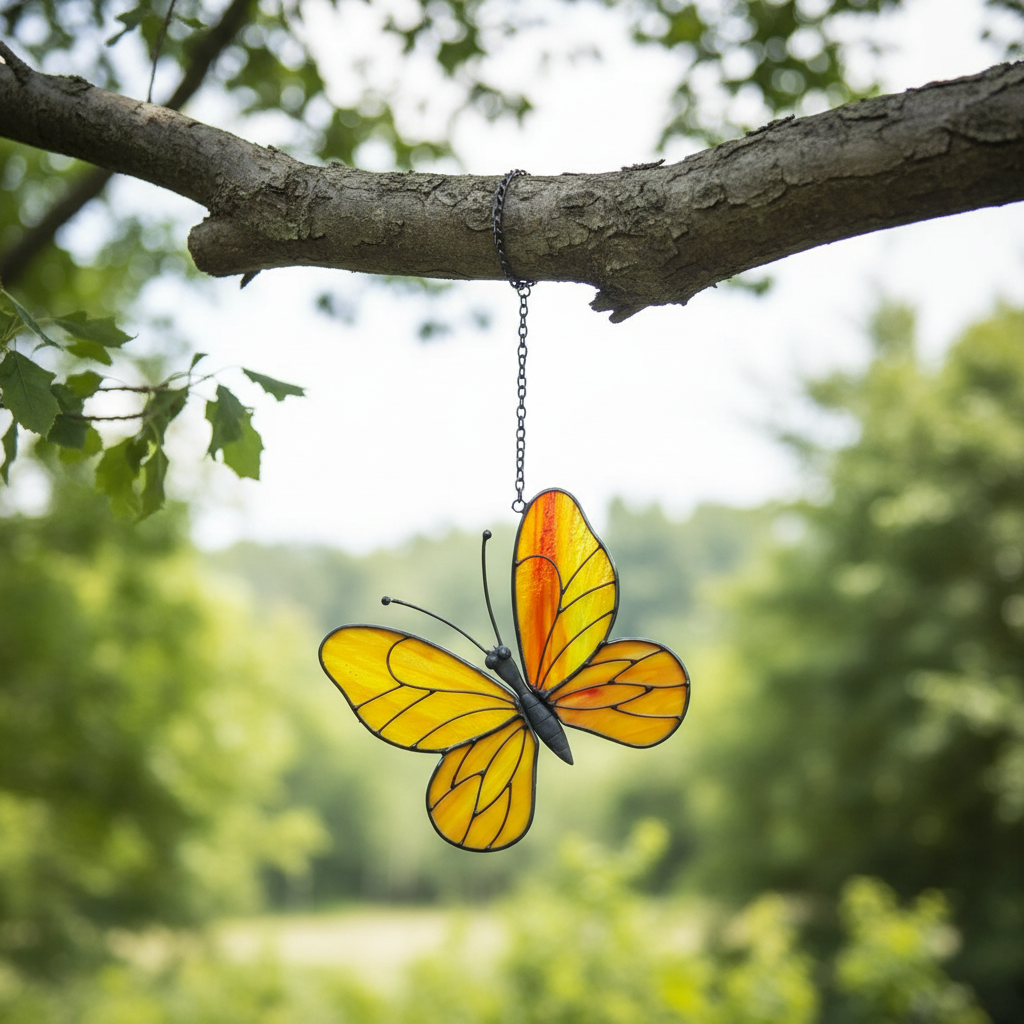 Yellow Butterfly Stained Glass Suncatcher