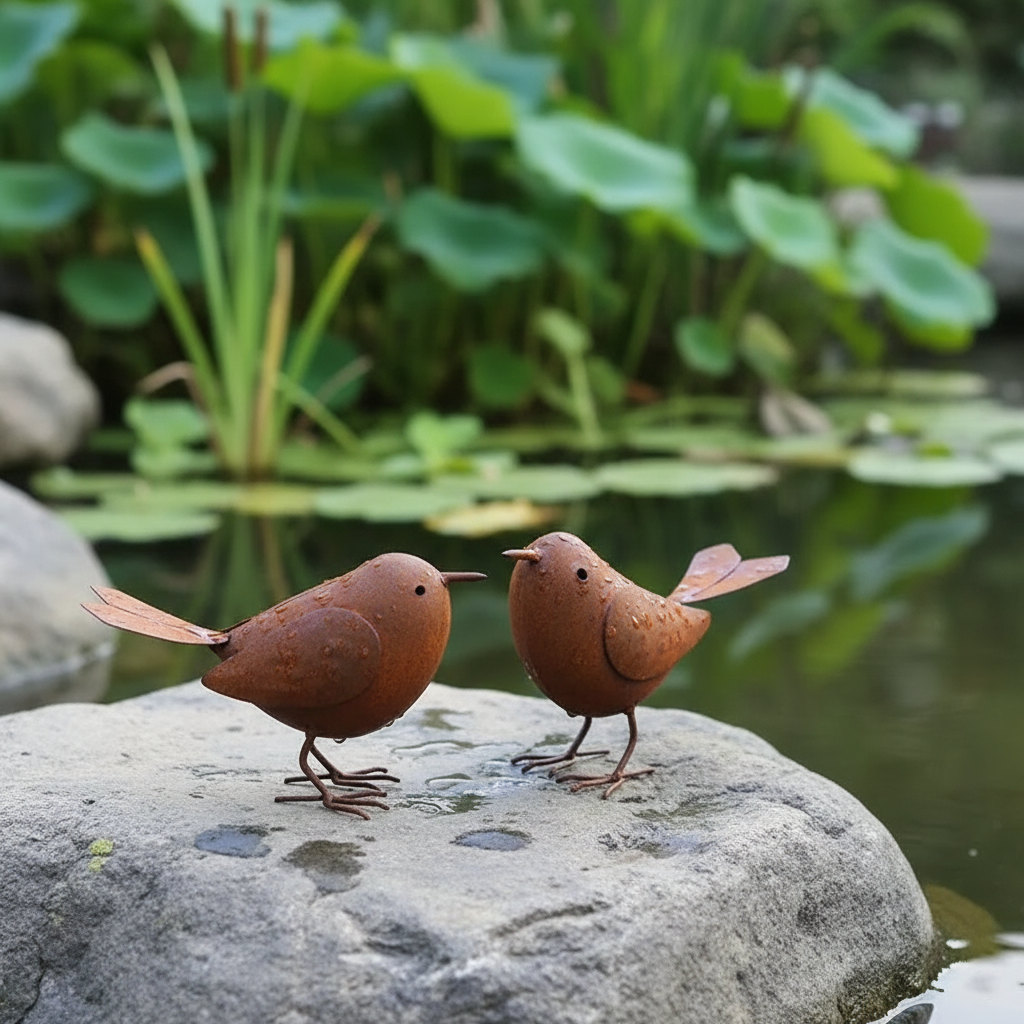Pair of Rustic Metal Bird Ornaments