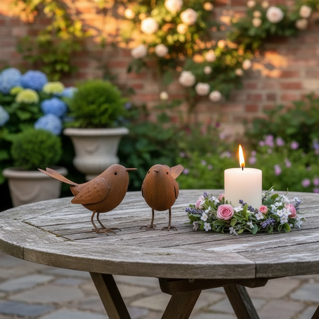 Pair of Rustic Metal Bird Ornaments